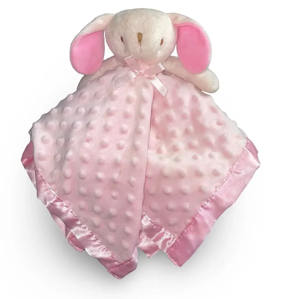 Pro Goleem Pink Bunny Rabbit Baby Lovey Security Blanket Minky Dot Satin Trim